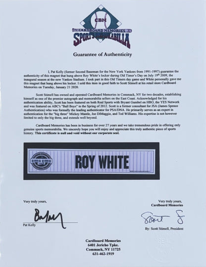 Roy White NY Yankees Game Used 2009 Season Old Timers Day Magnetic Nameplate