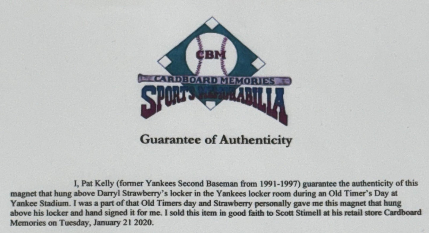 Darryl Strawberry Signed Yankees Game Used Locker Room Plate Old Timers Day COA