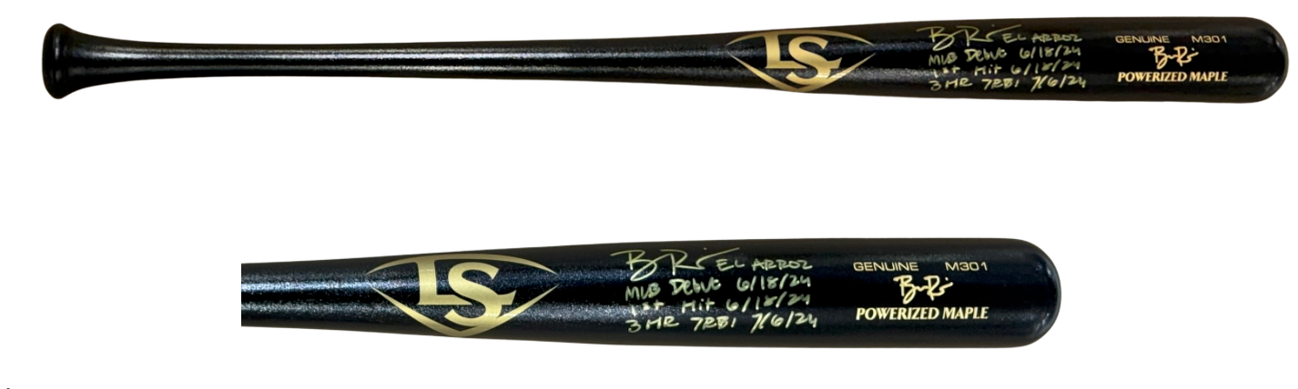 Ben Rice Signed Bat Yankees El Arroz MLB Debut 1st Hit 3 HR 7 RBI Auto Steiner