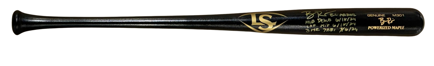 Ben Rice Signed Bat Yankees El Arroz MLB Debut 1st Hit 3 HR 7 RBI Auto Steiner