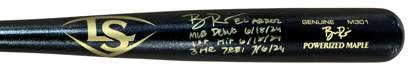 Ben Rice Signed Bat Yankees El Arroz MLB Debut 1st Hit 3 HR 7 RBI Auto Steiner