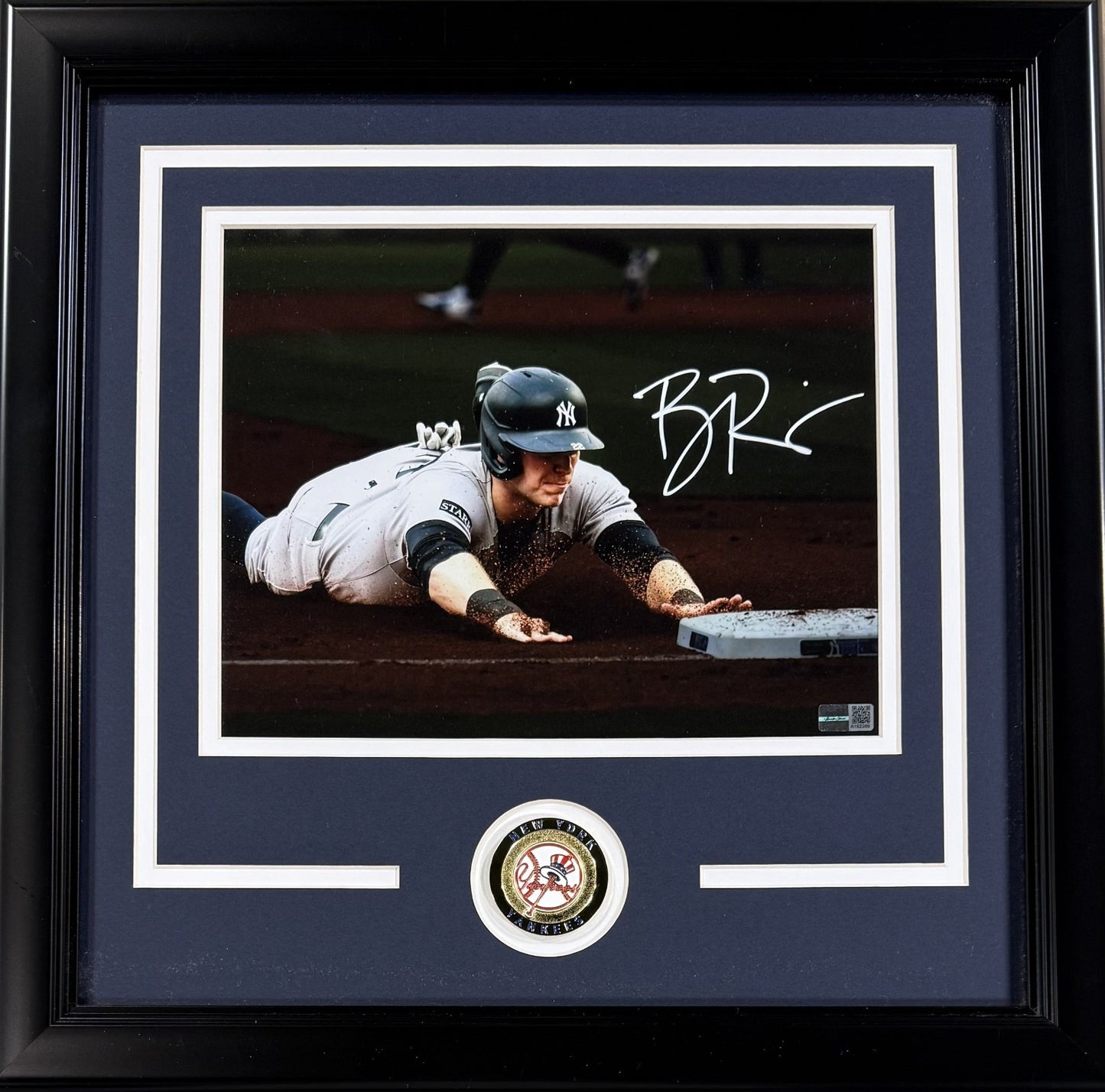Ben Rice Signed 8x10 Sliding Photo Framed NY Yankees #26 Auto Steiner CX COA