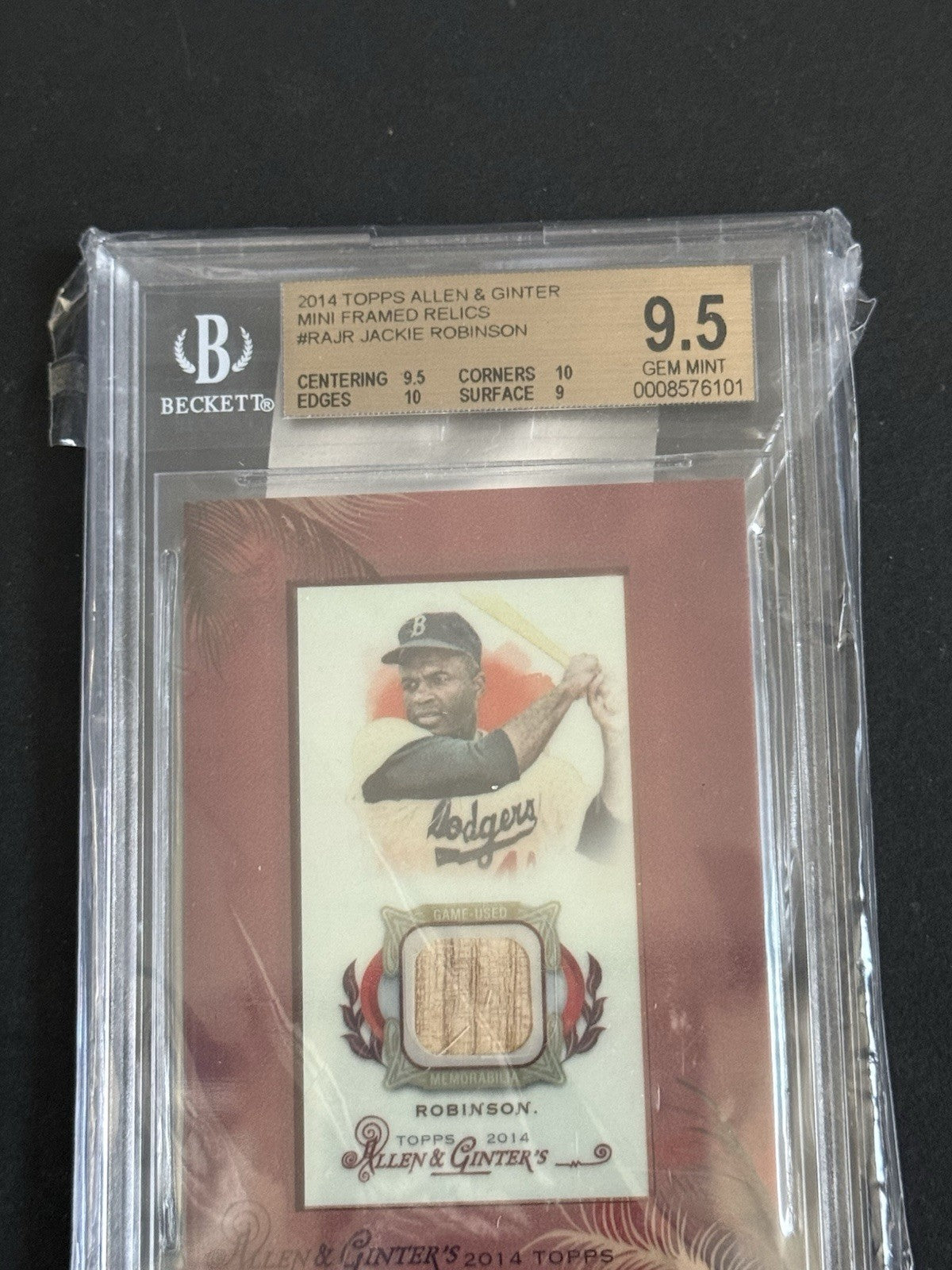Jackie Robinson Allen & Ginter 2014 Framed Mini Game Used Bat BGS 9.5 2 10’s MT