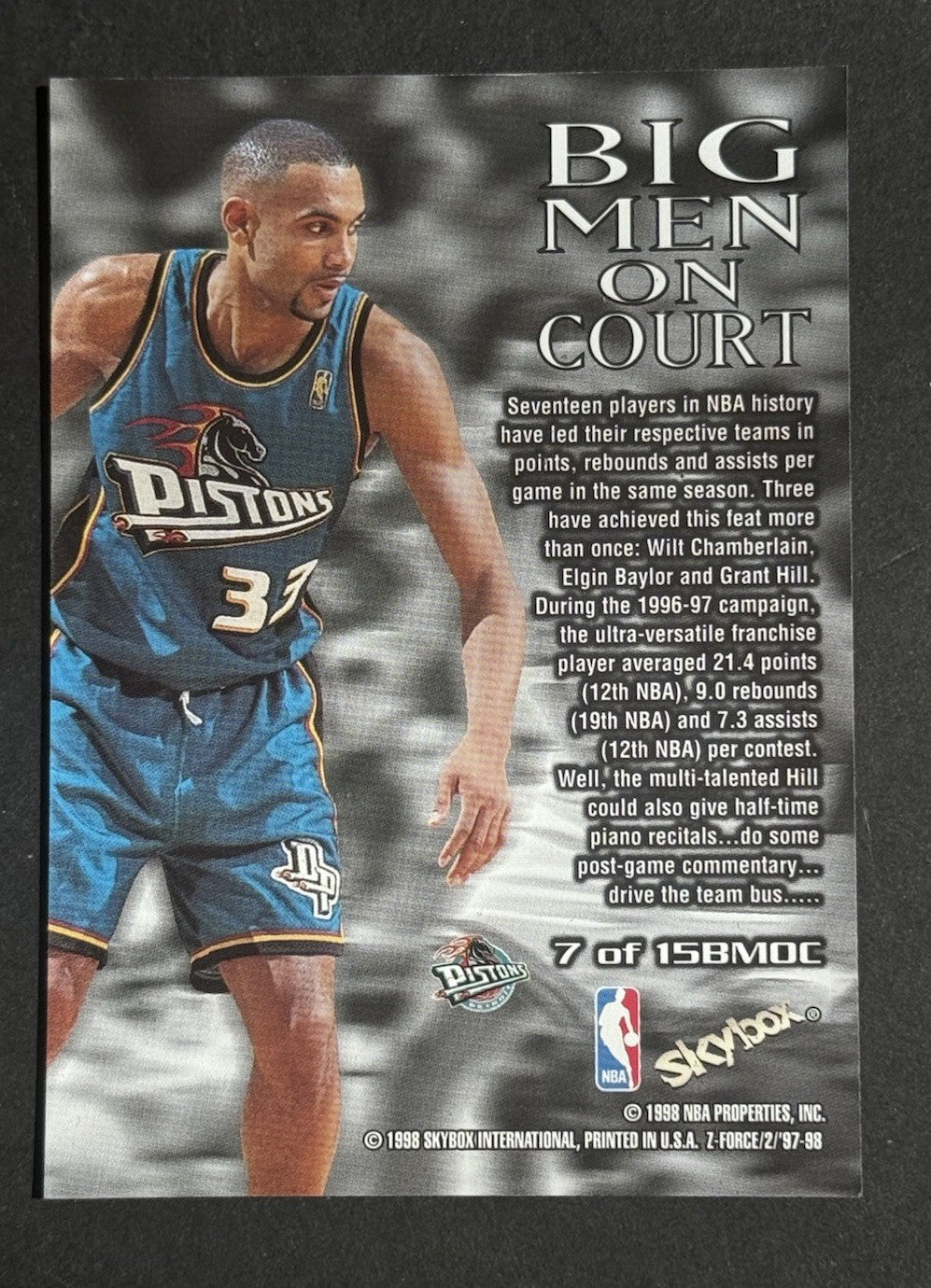 1997-98 Skybox Z-Force Grant Hill Big Men on Court #7 Pistons Sp Rare Insert