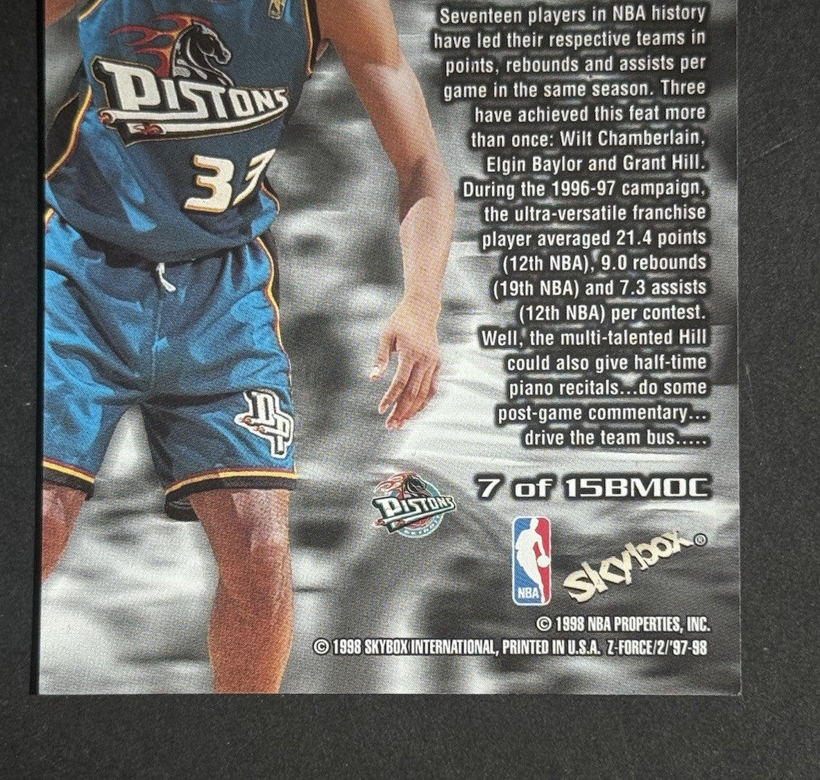 1997-98 Skybox Z-Force Grant Hill Big Men on Court #7 Pistons Sp Rare Insert