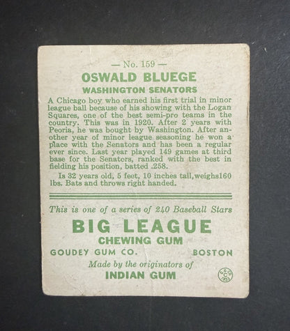 1933 Goudey #159 Oswald Bluege Washington Senators Vg Nice