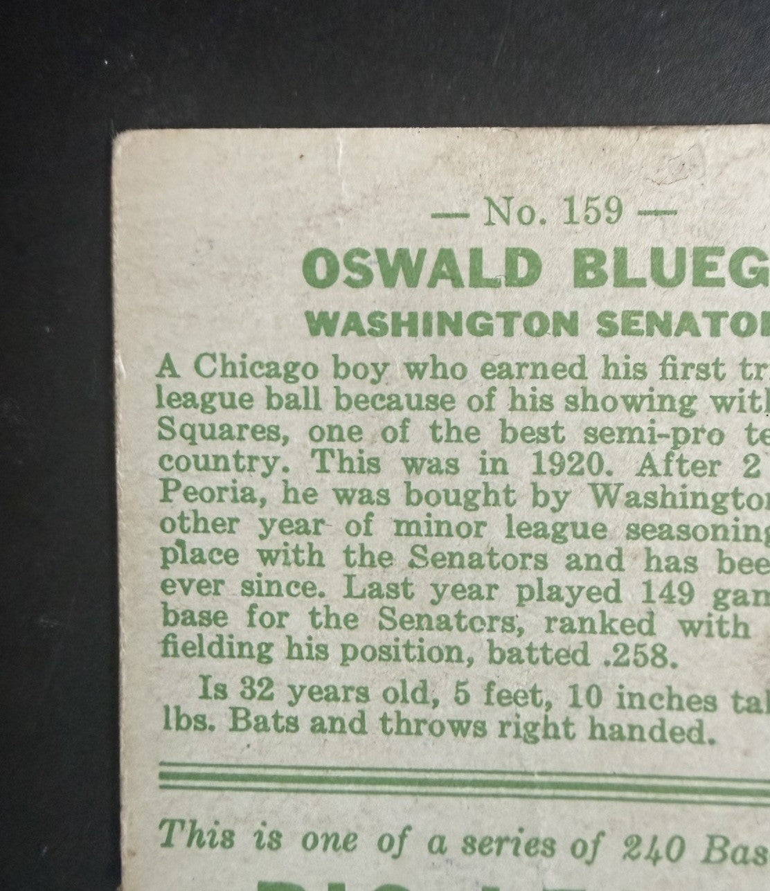 1933 Goudey #159 Oswald Bluege Washington Senators Vg Nice