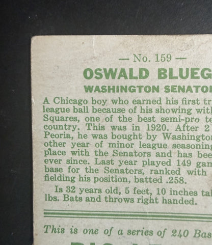 1933 Goudey #159 Oswald Bluege Washington Senators Vg Nice