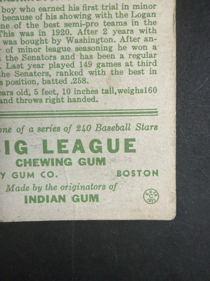 1933 Goudey #159 Oswald Bluege Washington Senators Vg Nice