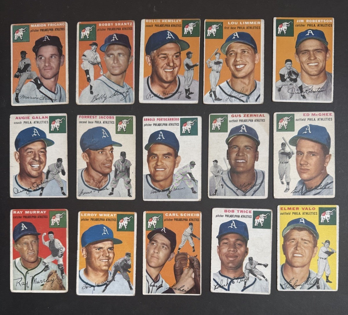 1954 Topps Baseball Lot of 15 Philadelphia Athletics Low Grade Good - Vg