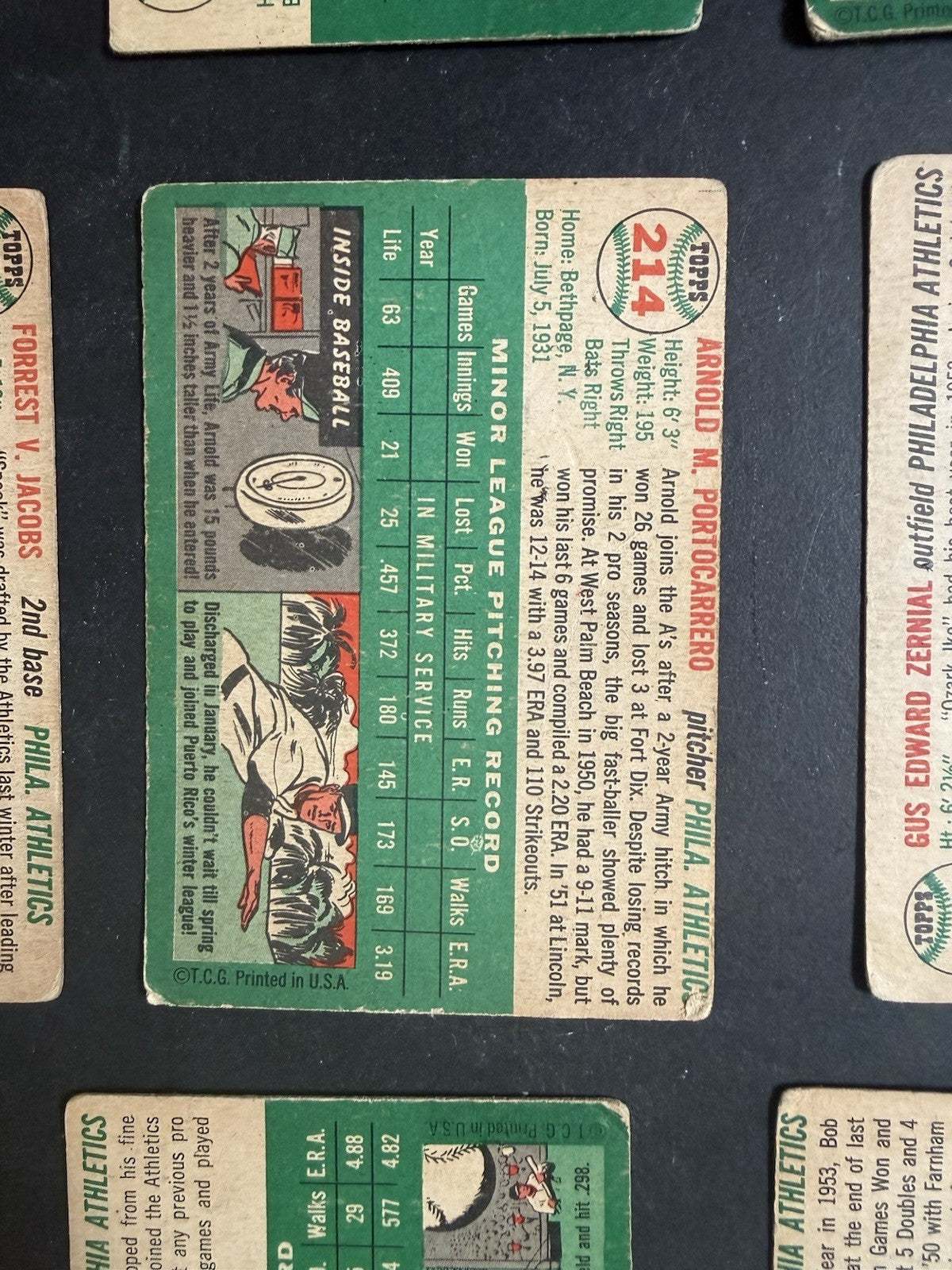 1954 Topps Baseball Lot of 15 Philadelphia Athletics Low Grade Good - Vg