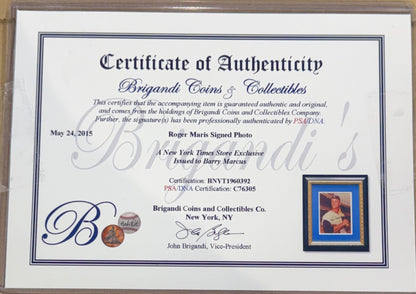 Roger Maris Signed 8x10 Kodak Photo Framed Museum Glass NY Yankees Auto PSA COA