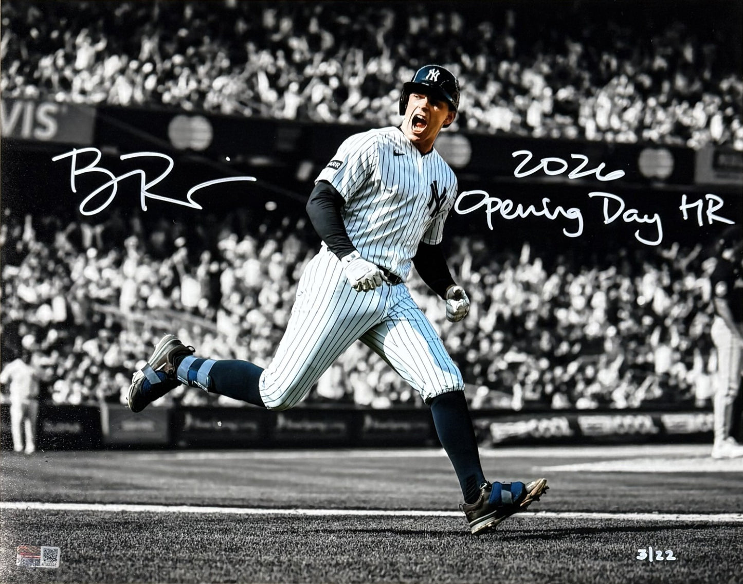 Ben Rice Signed 11x14 Photo Framed Yankees 2026 Opening Day HR Auto LE Steiner