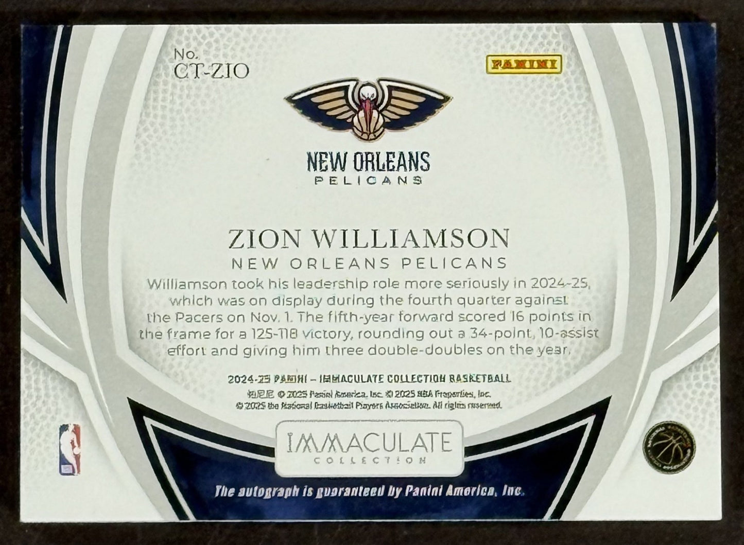 2024-25 Immaculate Basketball Green Zion Williamson NO Pelicans Auto 4/5 Panini