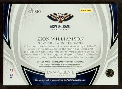 2024-25 Immaculate Basketball Green Zion Williamson NO Pelicans Auto 4/5 Panini