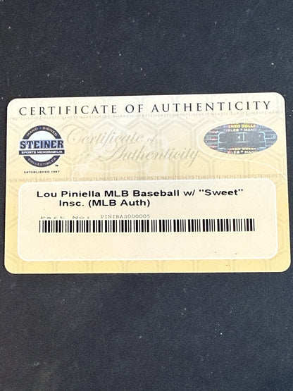 Lou Piniella Signed Official MLB Baseball Yankees Sweet Lou Auto MLB & Steiner