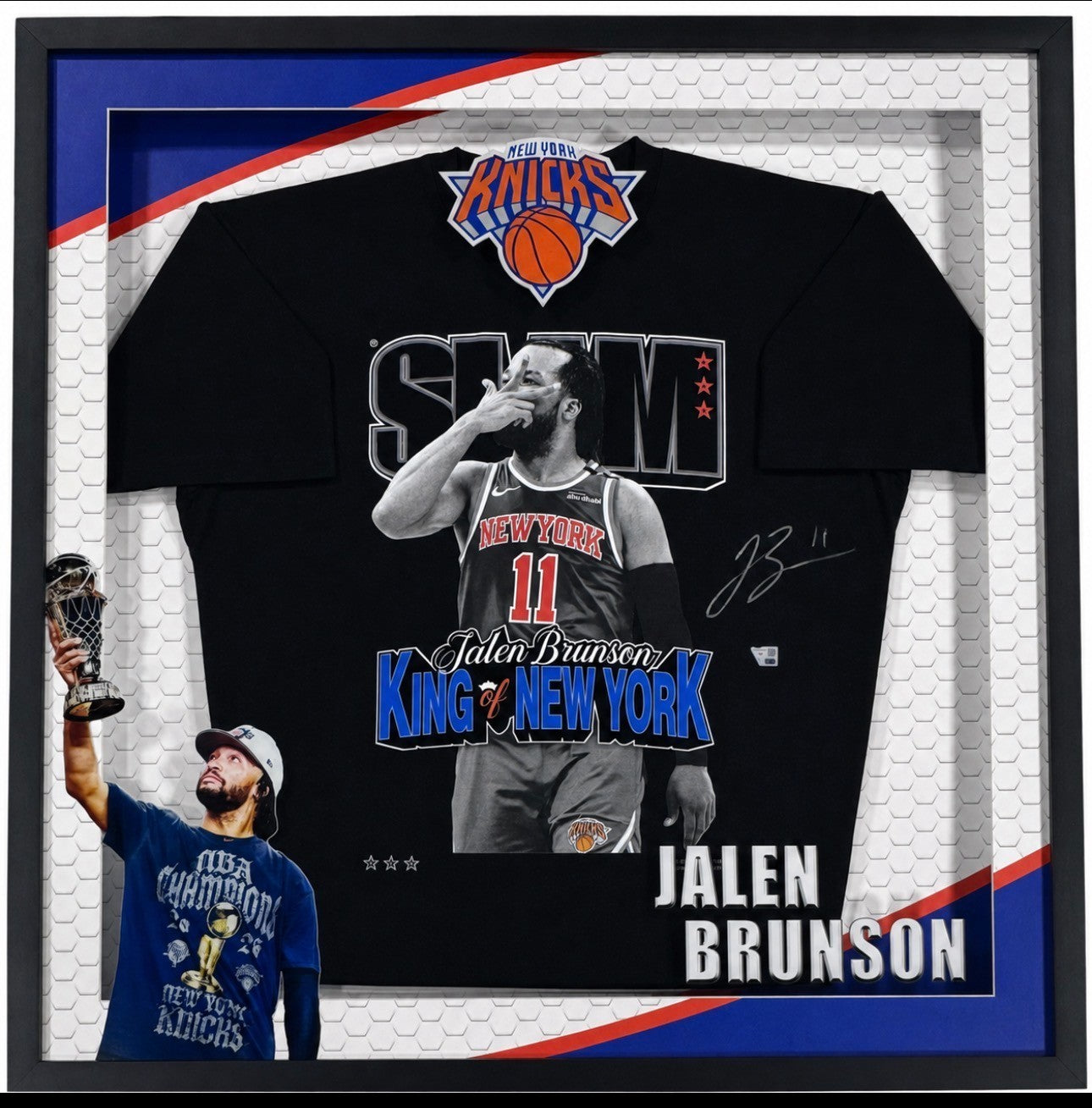 Jalen Brunson Signed King Of NY T Shirt Framed LED Shadowbox Fanatics COA Knicks