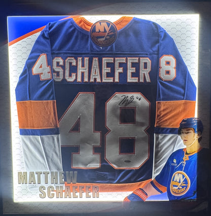 Matthew Schaefer Signed NY Islanders Jersey Framed LED Shadowbox Auto UDA COA