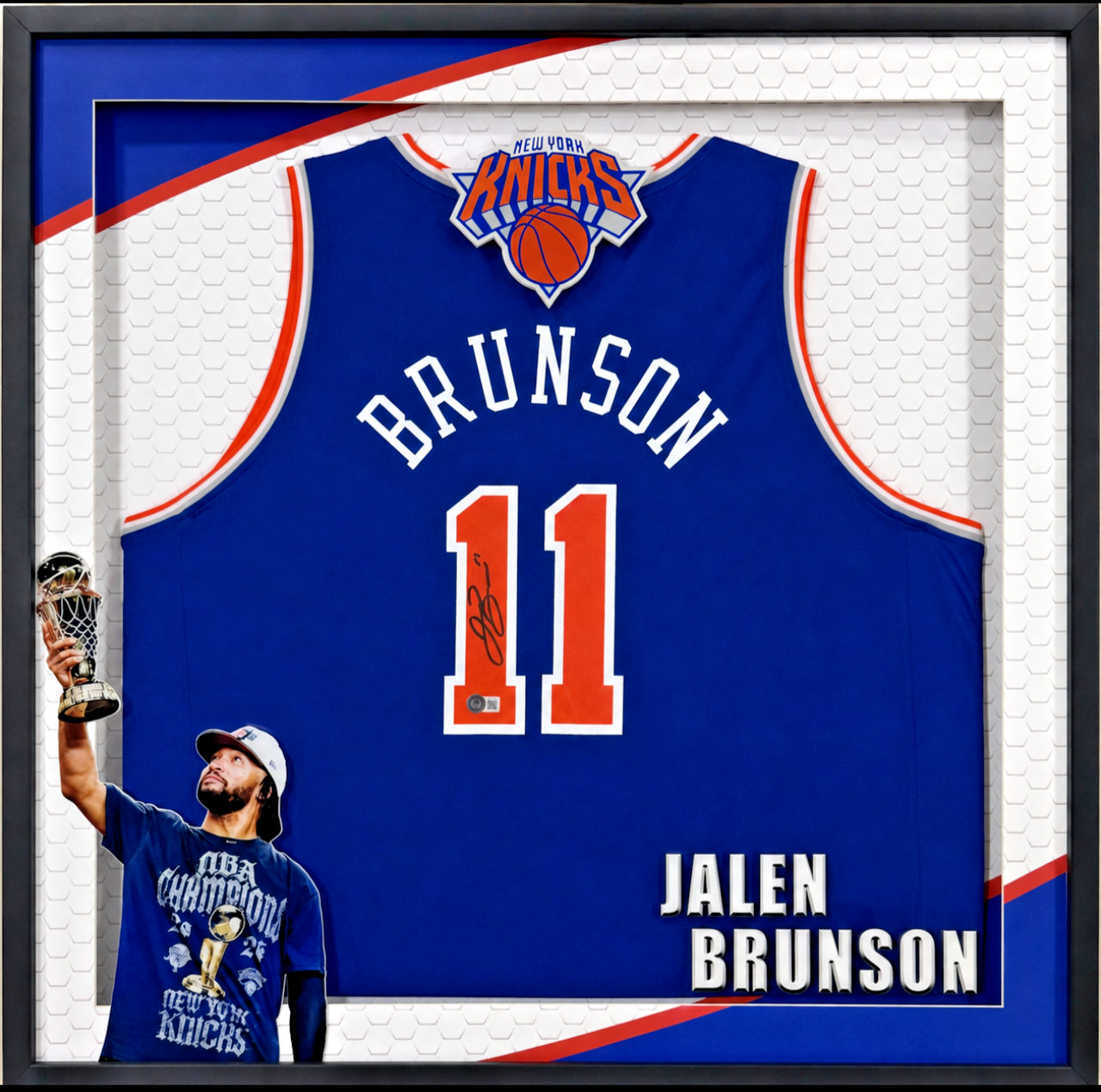 Jalen Brunson Signed Nike Jersey Framed LED Shadowbox Auto BAS COA NY Knicks MVP