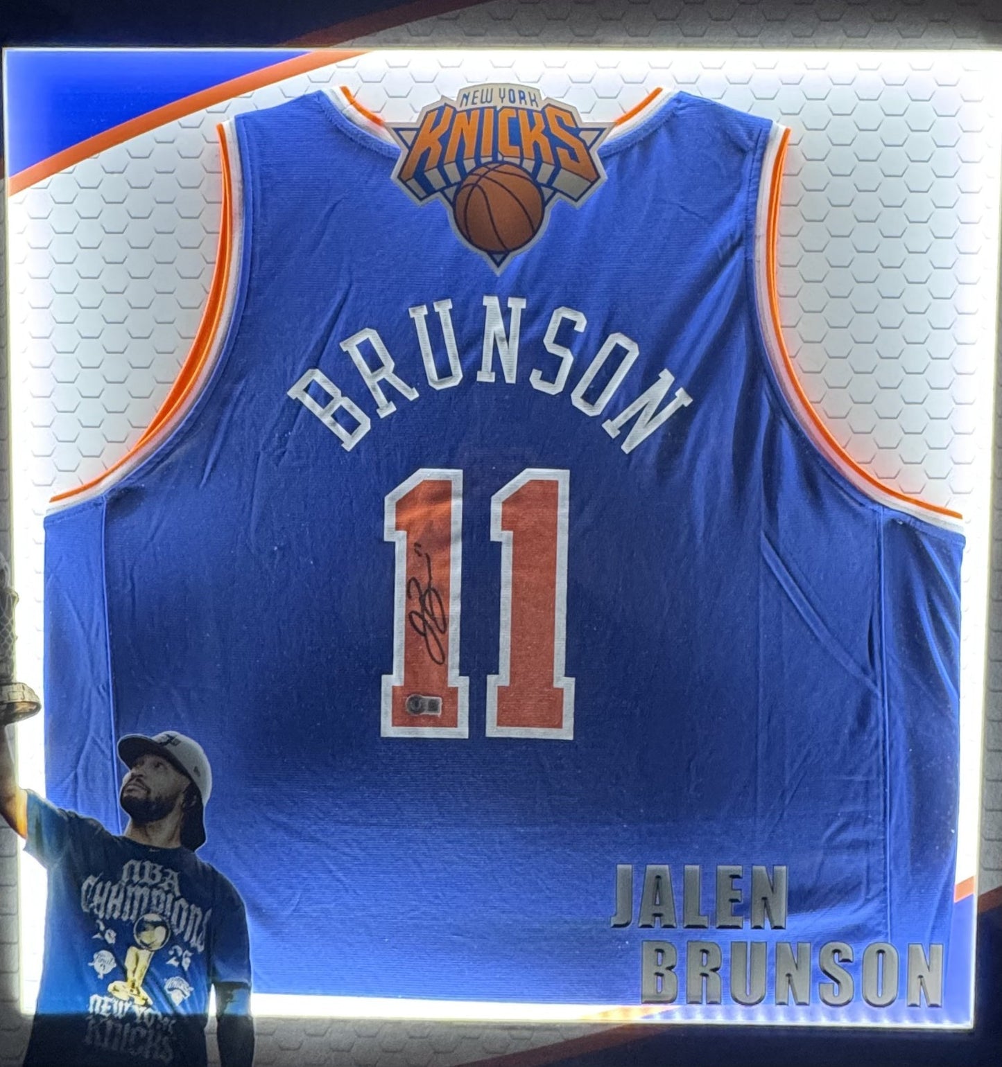 Jalen Brunson Signed Nike Jersey Framed LED Shadowbox Auto BAS COA NY Knicks MVP