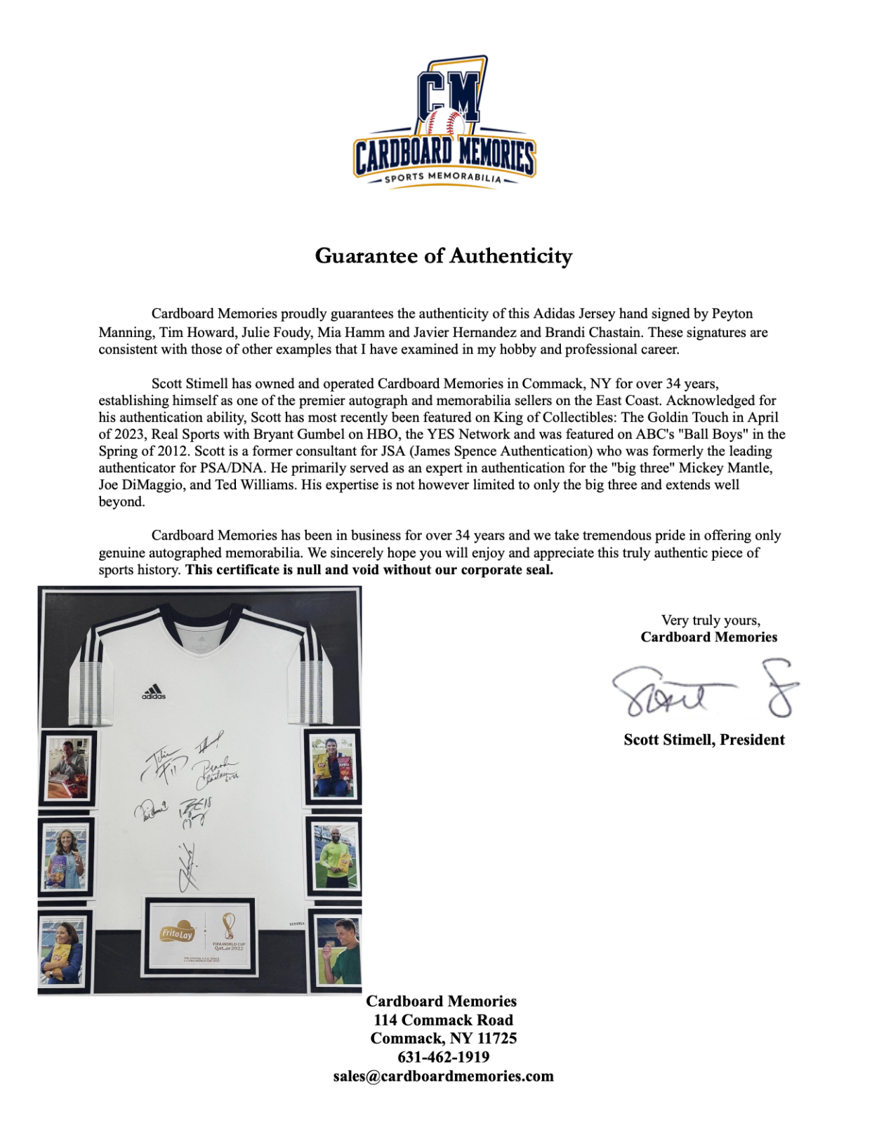 FIFA World Cup 2022 Frito Lay Multi Signed Adidas Jersey Framed COA Manning Hamm