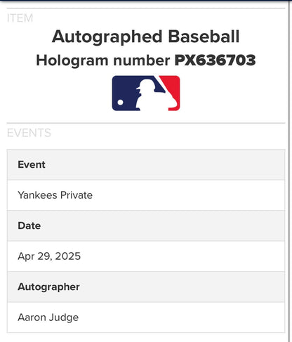 Aaron Judge Signed Official MLB Baseball Autograph Yankees MVP Fanatics MLB COA
