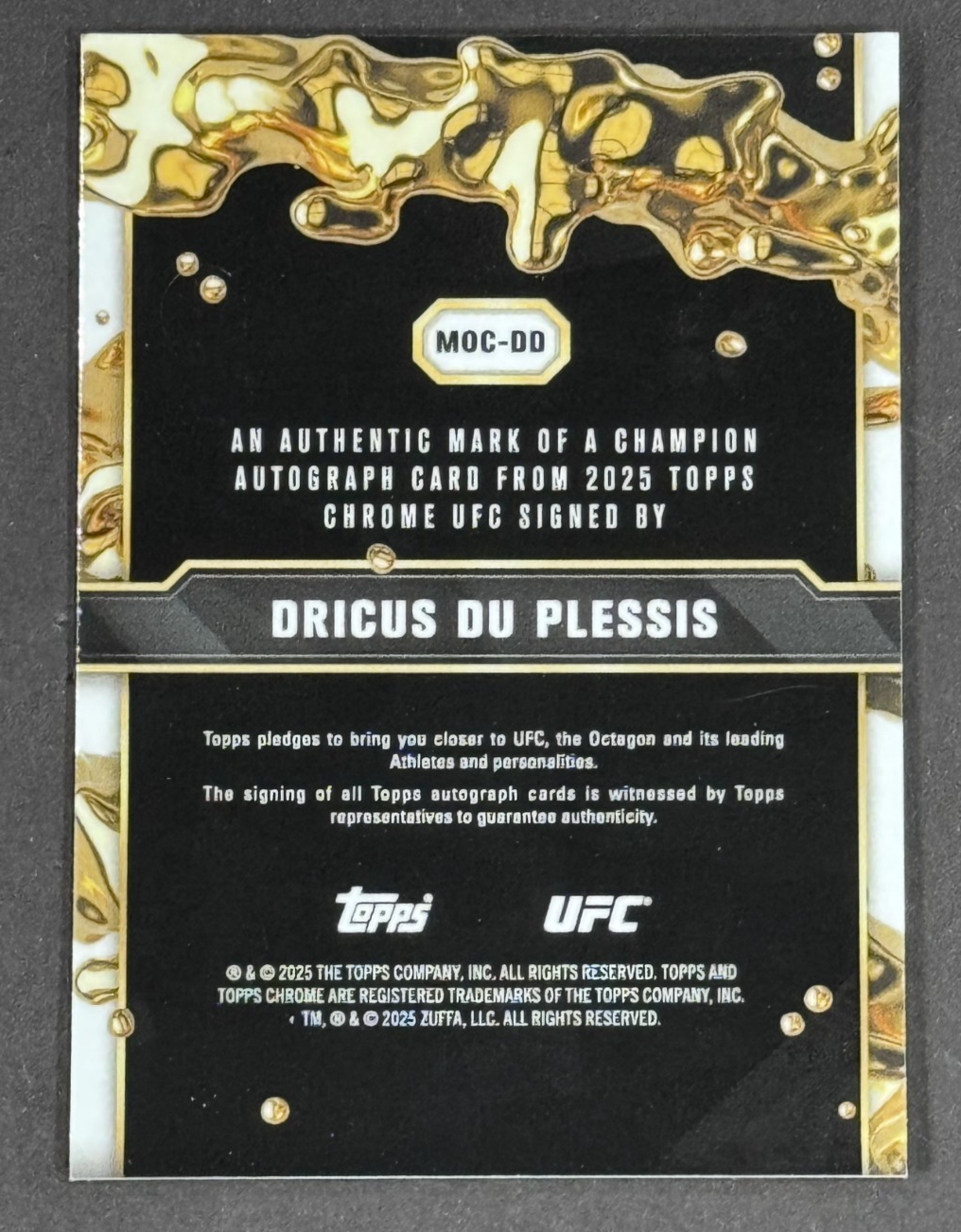 2025 Topps Chrome UFC Dricus Du Plessis Mark Of A Champion Aqua Auto #MOC-DD