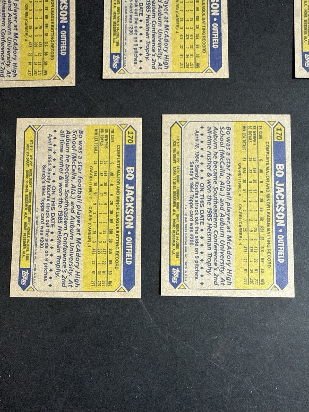 1987 Topps Future Stars Bo Jackson #170 Rookie Lot Of 5 Nm - Mint Rc