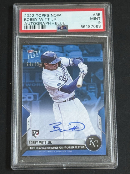 2022 Topps Now Bobby Witt Jr SIGNED Rookie 1st Hit Mlb Debut Mint Auto Psa 9 /49