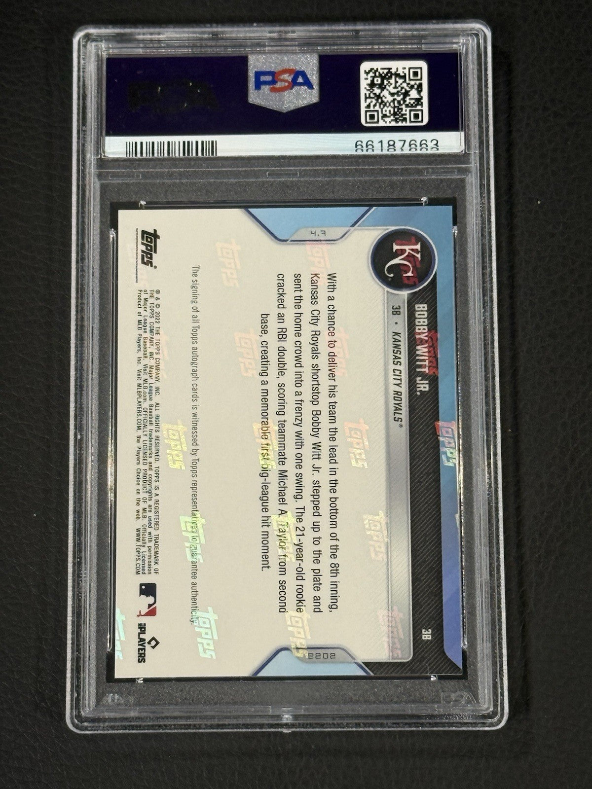 2022 Topps Now Bobby Witt Jr SIGNED Rookie 1st Hit Mlb Debut Mint Auto Psa 9 /49