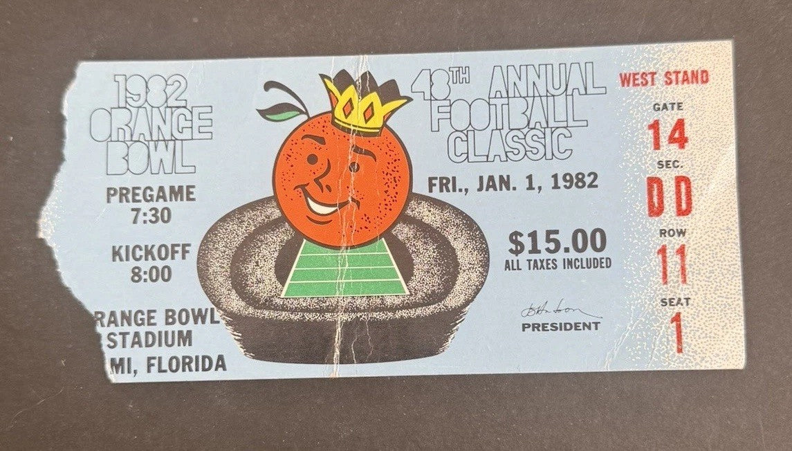 1982 ORANGE BOWL MIAMI CLEMSON TIGERS Win 1st Championship NEBRASKA  TICKET STUB