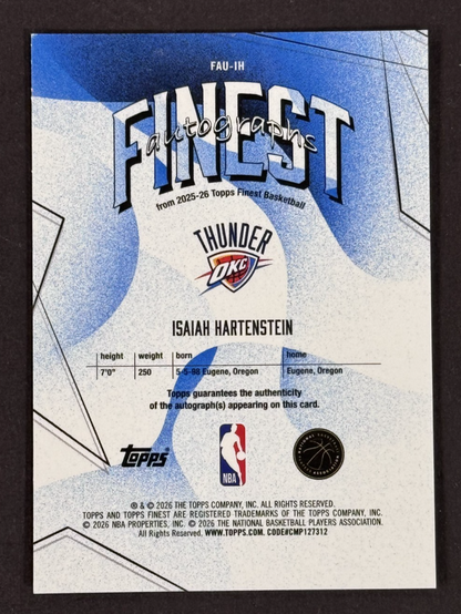 2026 Topps Finest Isaiah Hartenstein Finest Autographs Orange /25 OKC Thunder