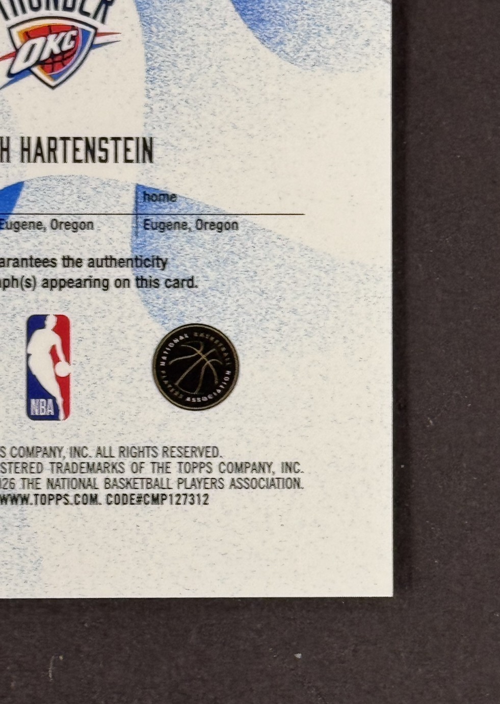 2026 Topps Finest Isaiah Hartenstein Finest Autographs Orange /25 OKC Thunder