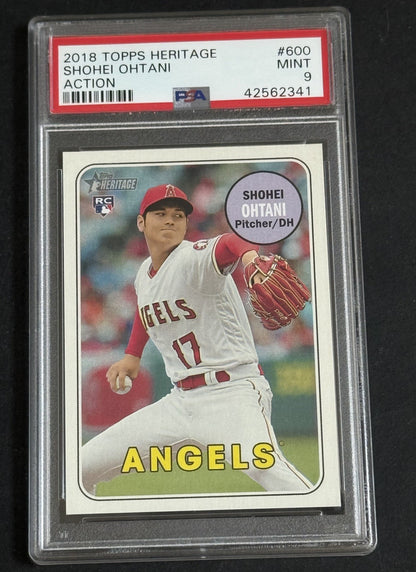 2018 Topps Heritage Shohei Ohtani rookie Action Variation #600 PSA 9 MINT Rc