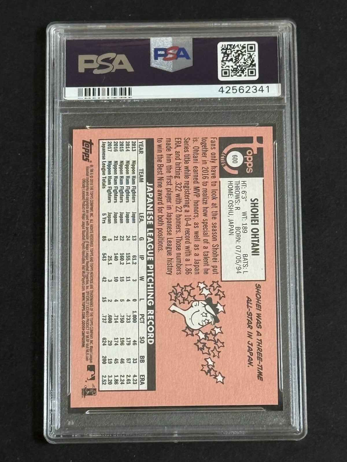 2018 Topps Heritage Shohei Ohtani rookie Action Variation #600 PSA 9 MINT Rc