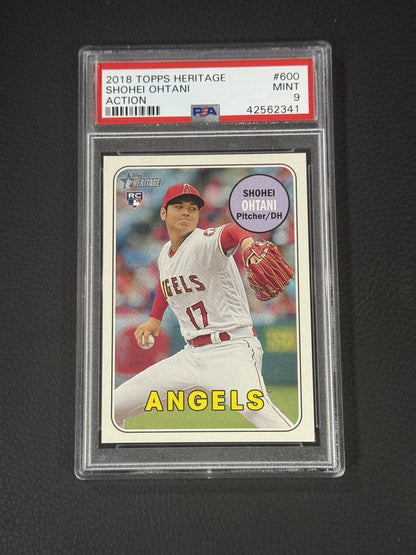 2018 Topps Heritage Shohei Ohtani rookie Action Variation #600 PSA 9 MINT Rc