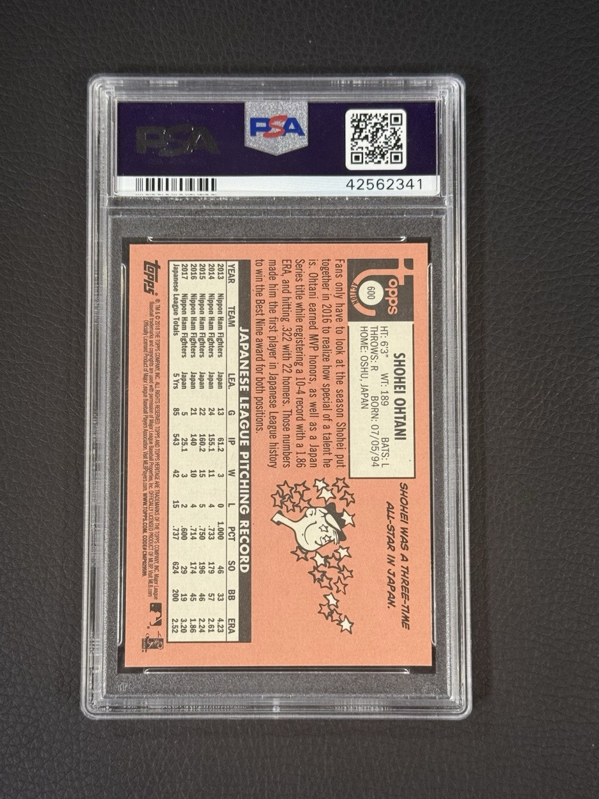 2018 Topps Heritage Shohei Ohtani rookie Action Variation #600 PSA 9 MINT Rc
