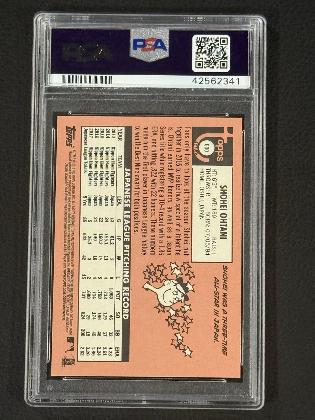 2018 Topps Heritage Shohei Ohtani rookie Action Variation #600 PSA 9 MINT Rc