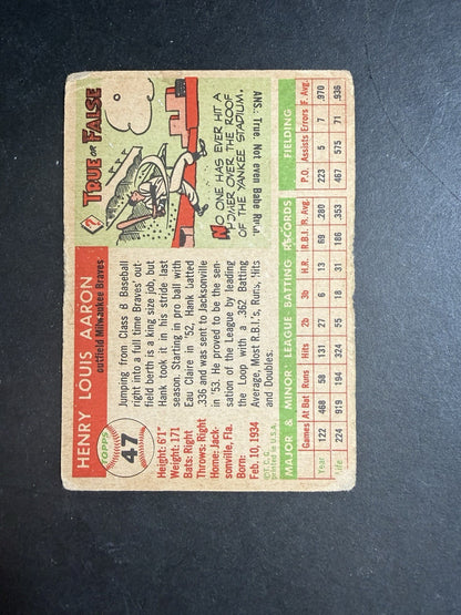 1955 Topps # 47 Hank Aaron Low Grade  wrinkle 2nd Year HOF Braves