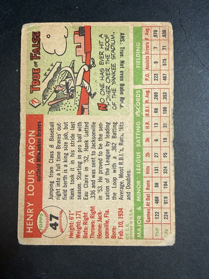 1955 Topps # 47 Hank Aaron Low Grade  wrinkle 2nd Year HOF Braves