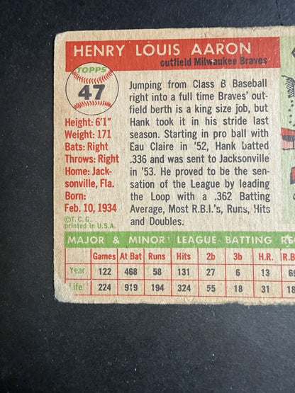 1955 Topps # 47 Hank Aaron Low Grade  wrinkle 2nd Year HOF Braves