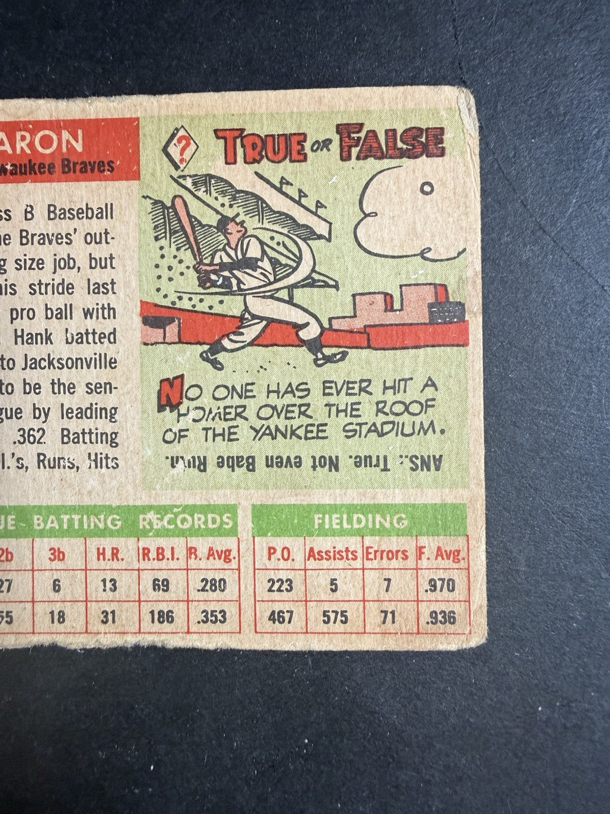 1955 Topps # 47 Hank Aaron Low Grade  wrinkle 2nd Year HOF Braves