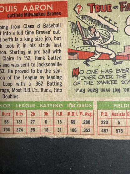 1955 Topps # 47 Hank Aaron Low Grade  wrinkle 2nd Year HOF Braves