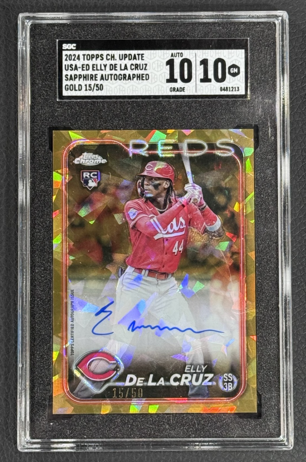 2024 Topps Chrome Elly De La Cruz Sapphire Gold Auto /35 SGC 10 Auto 10 Reds RC