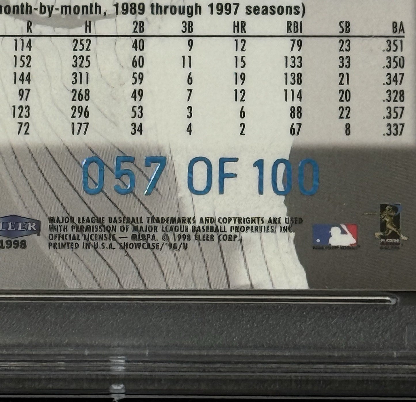 1998 Flair Legacy Row 2 Tony Gwynn /100 Tony Gwynn PSA MINT 9 Pop 2 None Higher