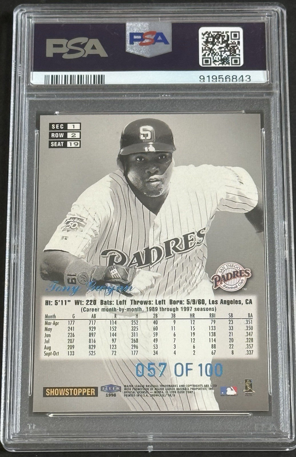 1998 Flair Legacy Row 2 Tony Gwynn /100 Tony Gwynn PSA MINT 9 Pop 2 None Higher
