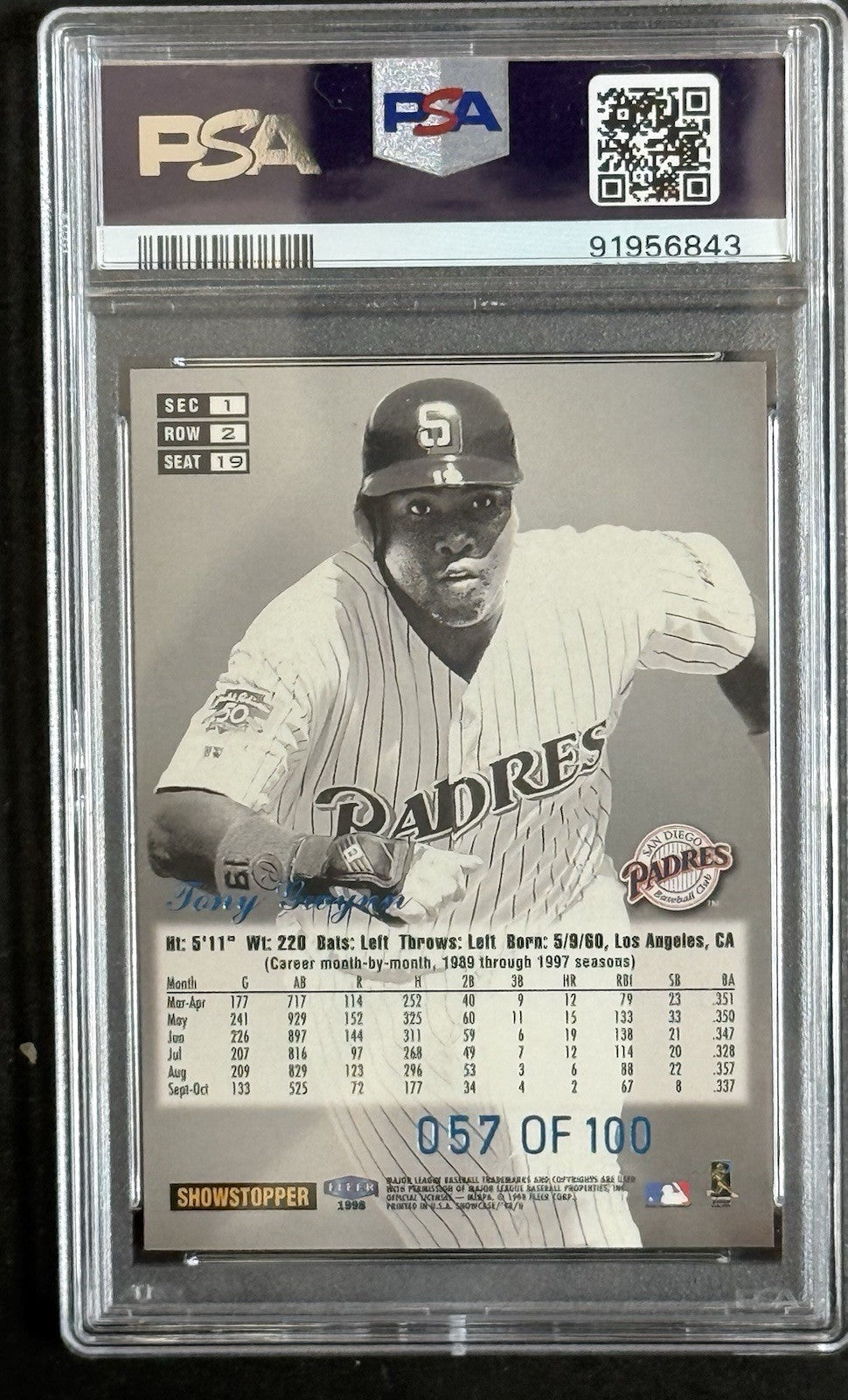 1998 Flair Legacy Row 2 Tony Gwynn /100 Tony Gwynn PSA MINT 9 Pop 2 None Higher