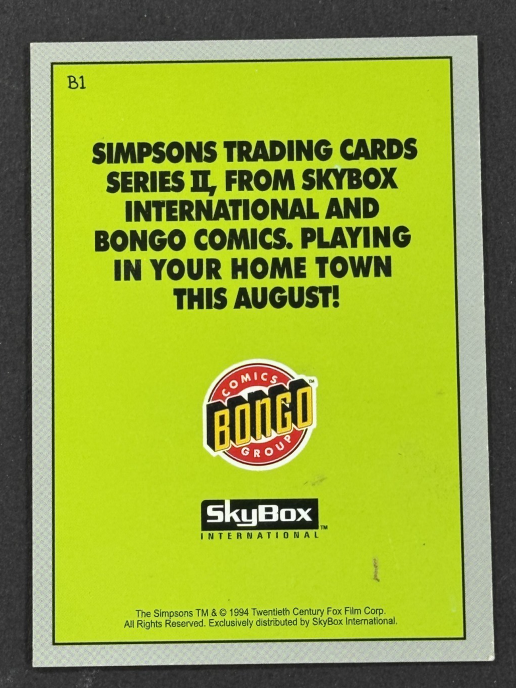 1994 Skybox The Simpsons Series 2 Willy The Dupe Dipkin Promo Card #B1 Isotopes