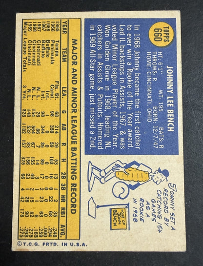 1970 Topps Johnny BENCH Cincinnati REDS High #660 HOF Ex