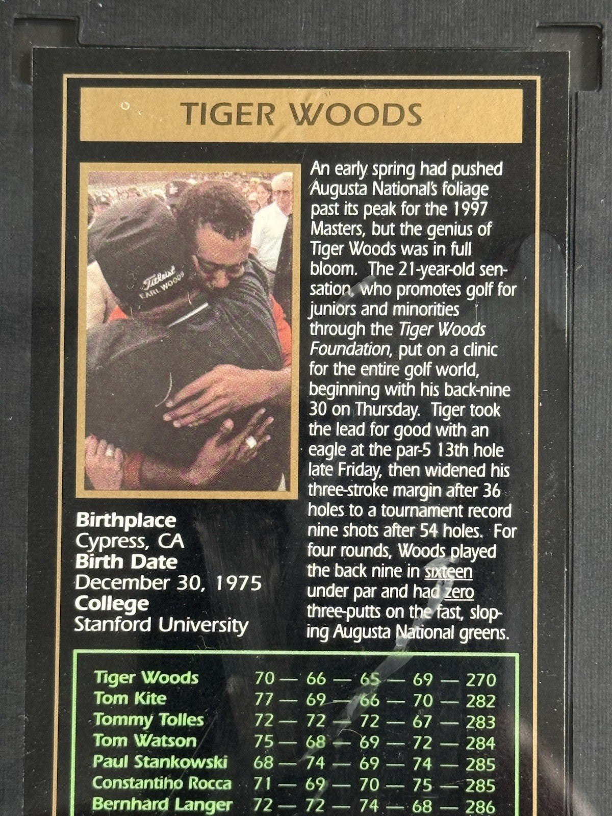 1997 Grand Slam Ventures Tiger Woods Masters Collection GOLD FOIL RC GRADE 9.8
